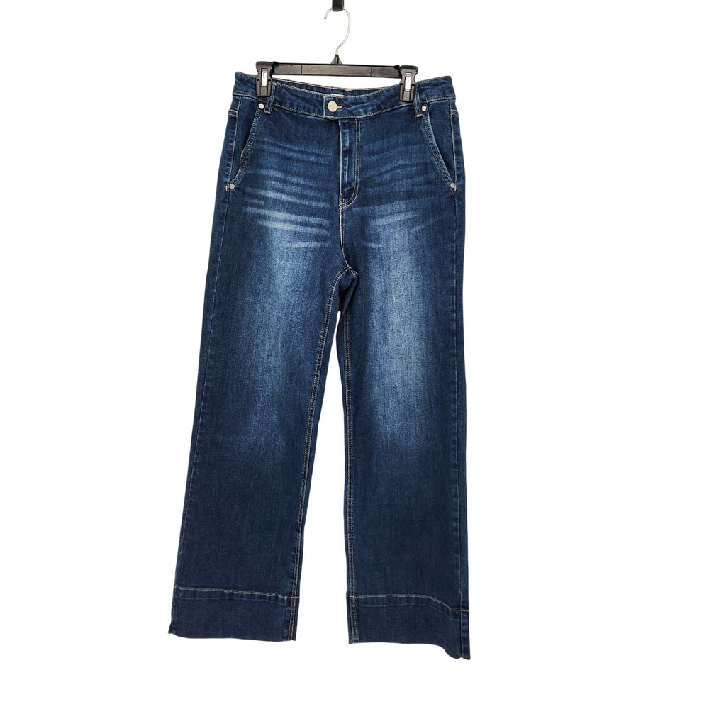 Oat New York Dark Wash Wide Leg Jeans Stretch 5 Pocket Wide Cuff Hem Size 12/31